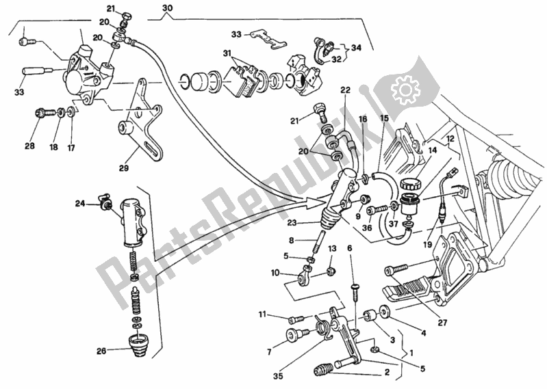 All parts for the Rear Brake System Dm 001365 of the Ducati Supersport 750 SS 1995